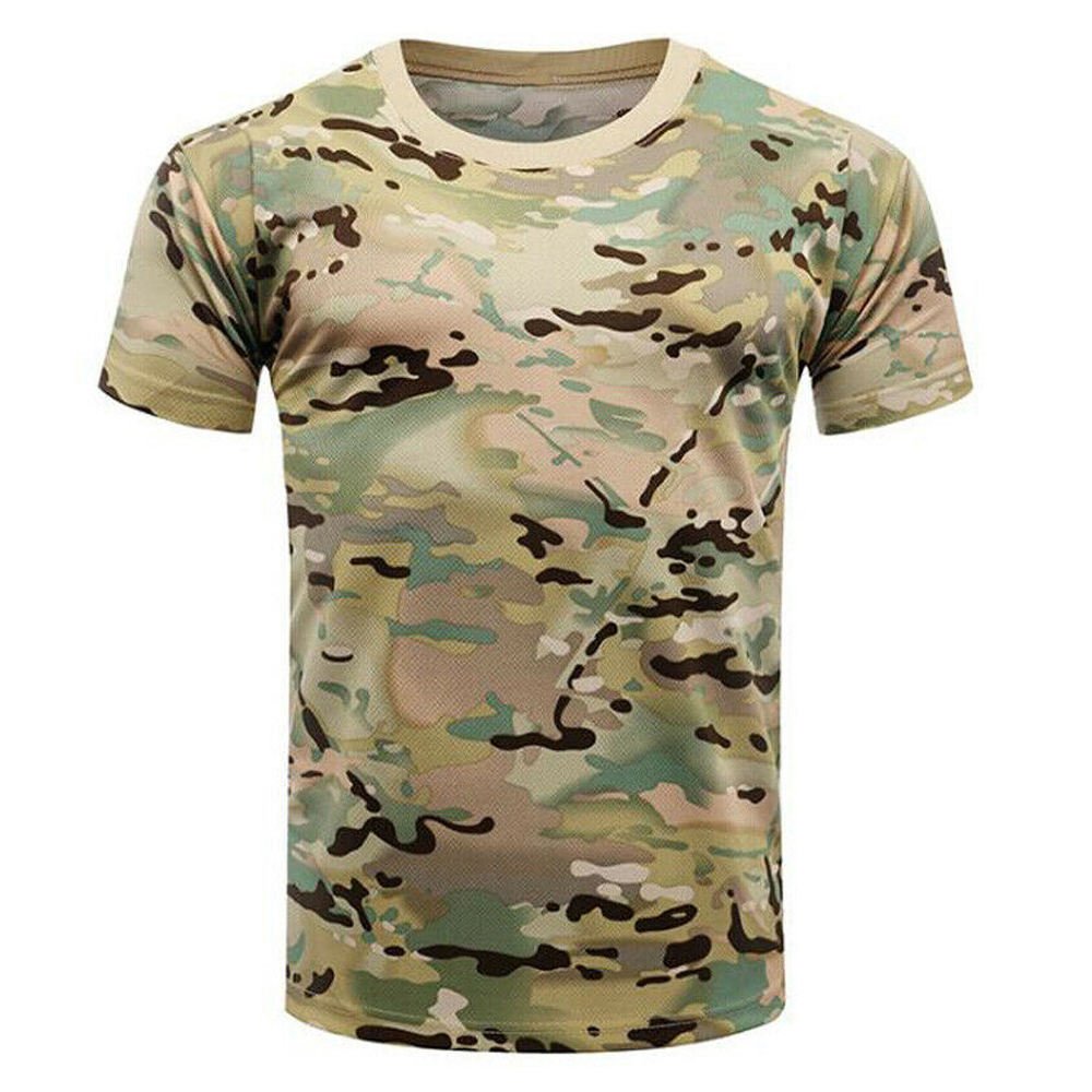 Men's Camo Combat Tactical Shirt short Sleeve T-Shirt Camouflage Outdoor Hunting Shirts Tour Trekking T Shirt