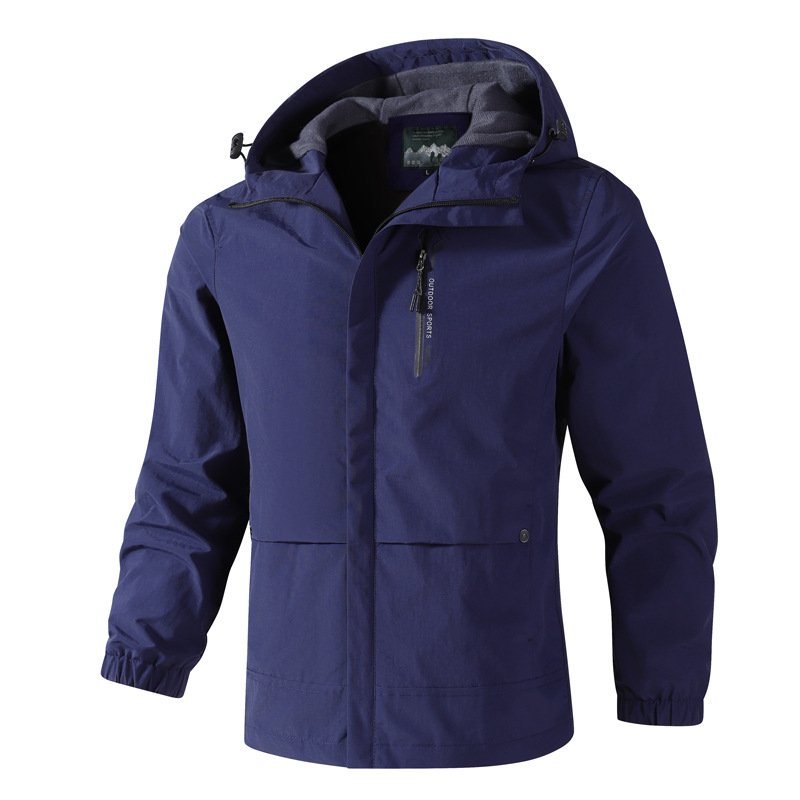 Unisex Solid Color Spring and Autumn Men's Outdoor Hooded Jacket Zipper Closure Mountaineering Suit for Adults