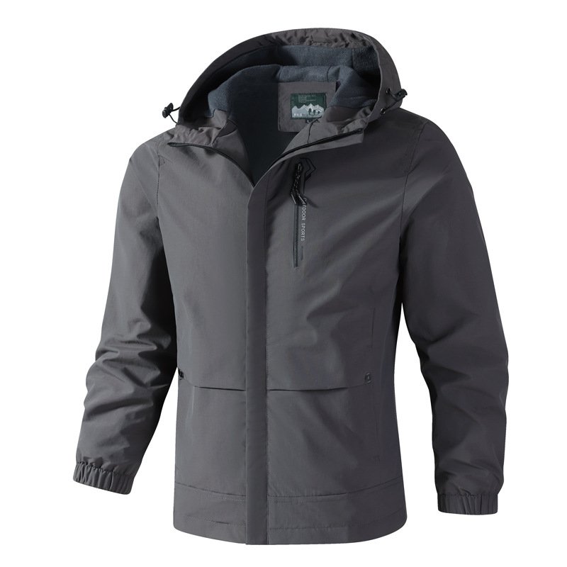 Unisex Solid Color Spring and Autumn Men's Outdoor Hooded Jacket Zipper Closure Mountaineering Suit for Adults