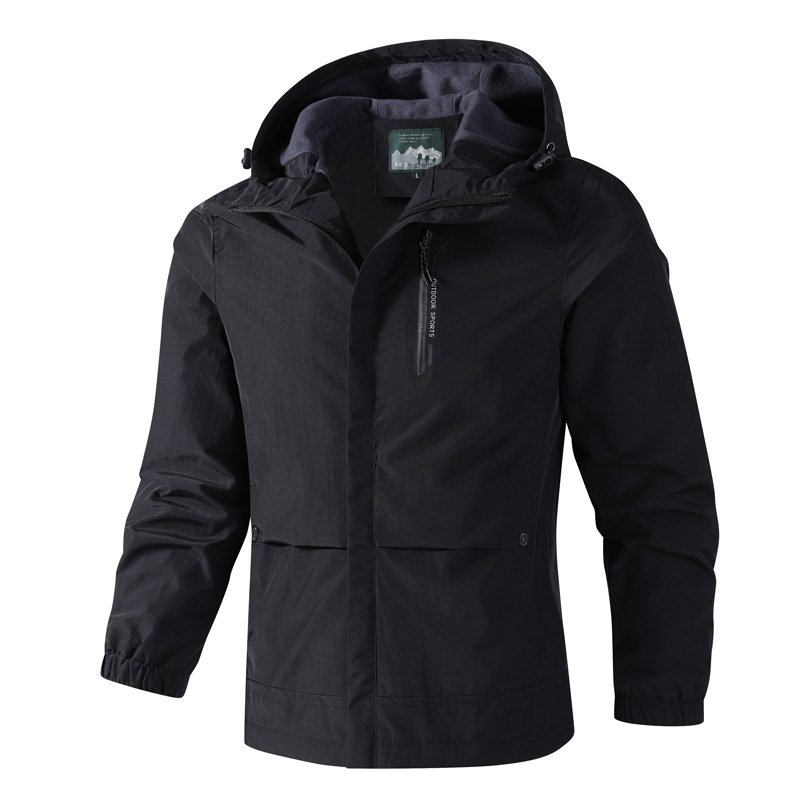 Unisex Solid Color Spring and Autumn Men's Outdoor Hooded Jacket Zipper Closure Mountaineering Suit for Adults