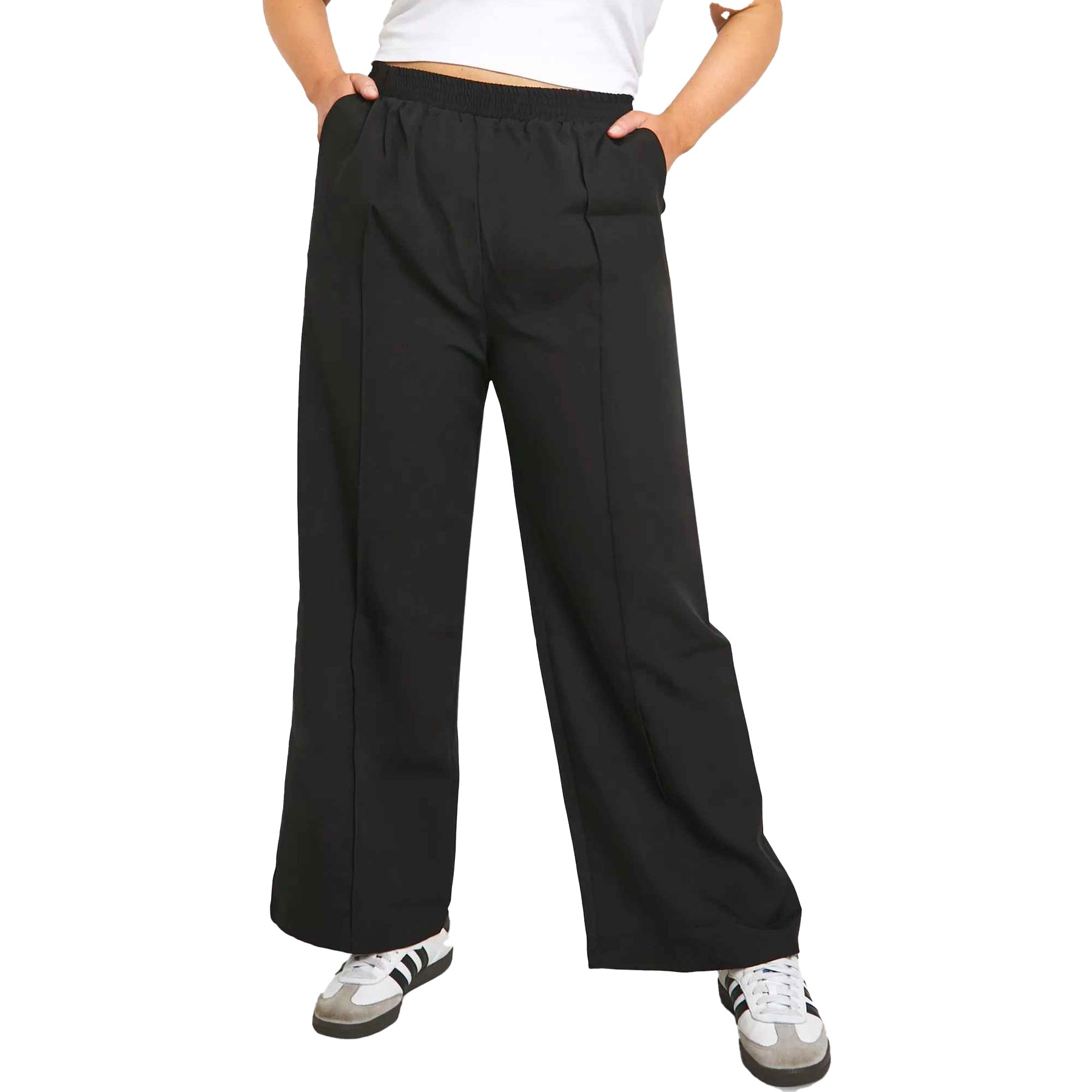 High Waist Wide Leg Zipper Pockets Striped Women Pants Casual Streetwear Formal Lady Stylish Loose Straight Breathable Trousers
