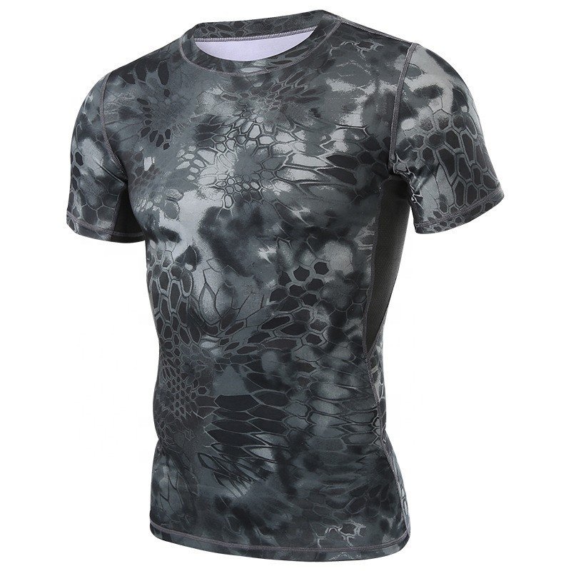 Tactical Hiking Outdoor Stretch Short Sleeve Breathable Camouflage Summer CP Black T-Shirts
