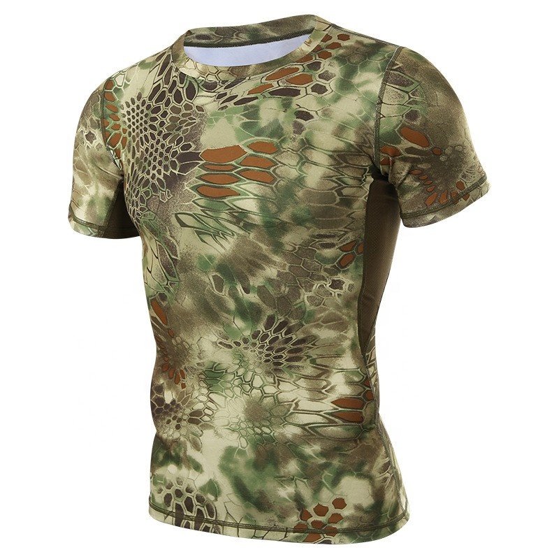 Tactical Hiking Outdoor Stretch Short Sleeve Breathable Camouflage Summer CP Black T-Shirts