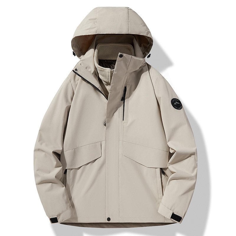 Three-in-One Waterproof Windproof Outdoor Jacket Fall Winter Unisex XL Detachable Hood Water-Repellent Outwear Hiking Male
