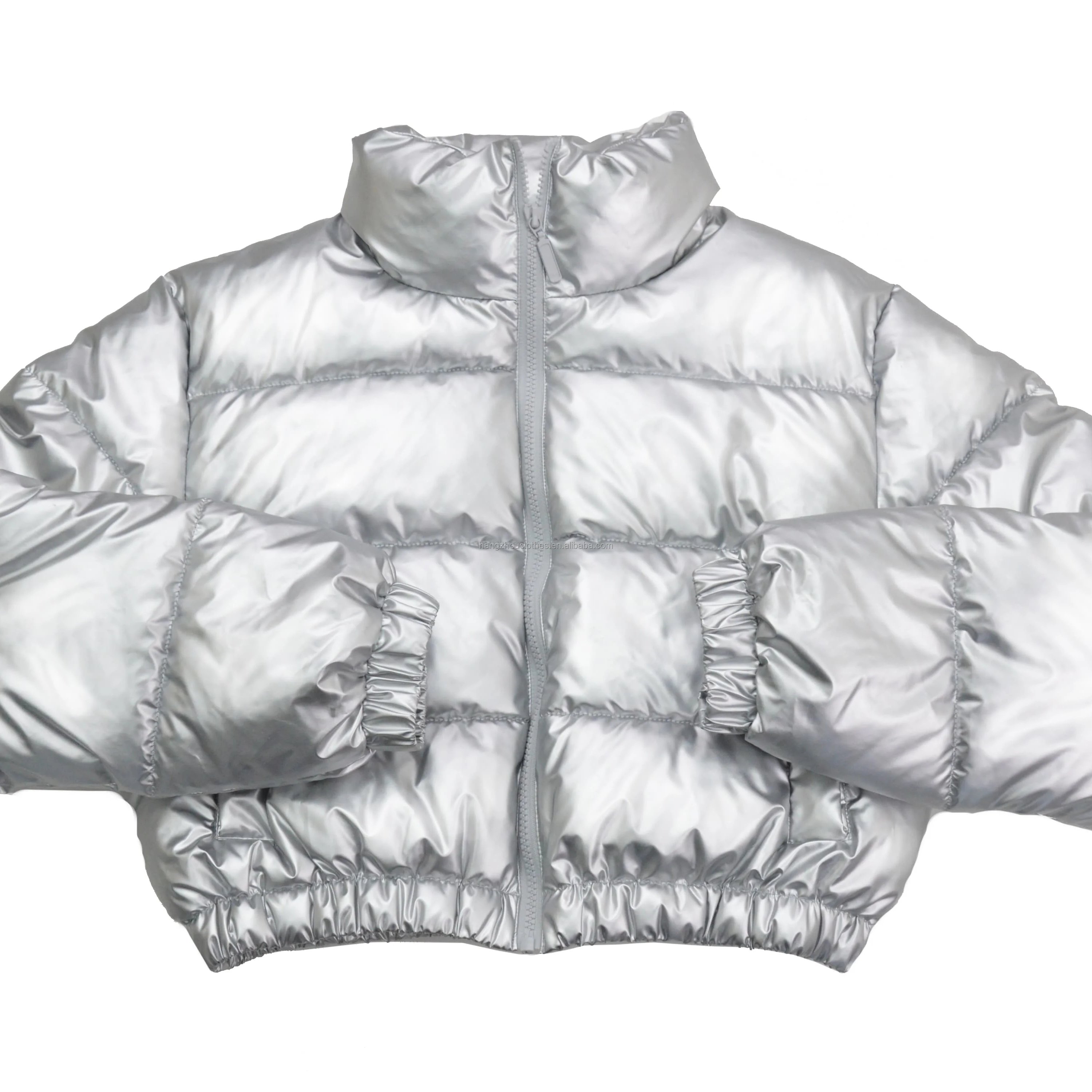 Winter women's PU bright jacket fashion casual short standing collar waist down jacket