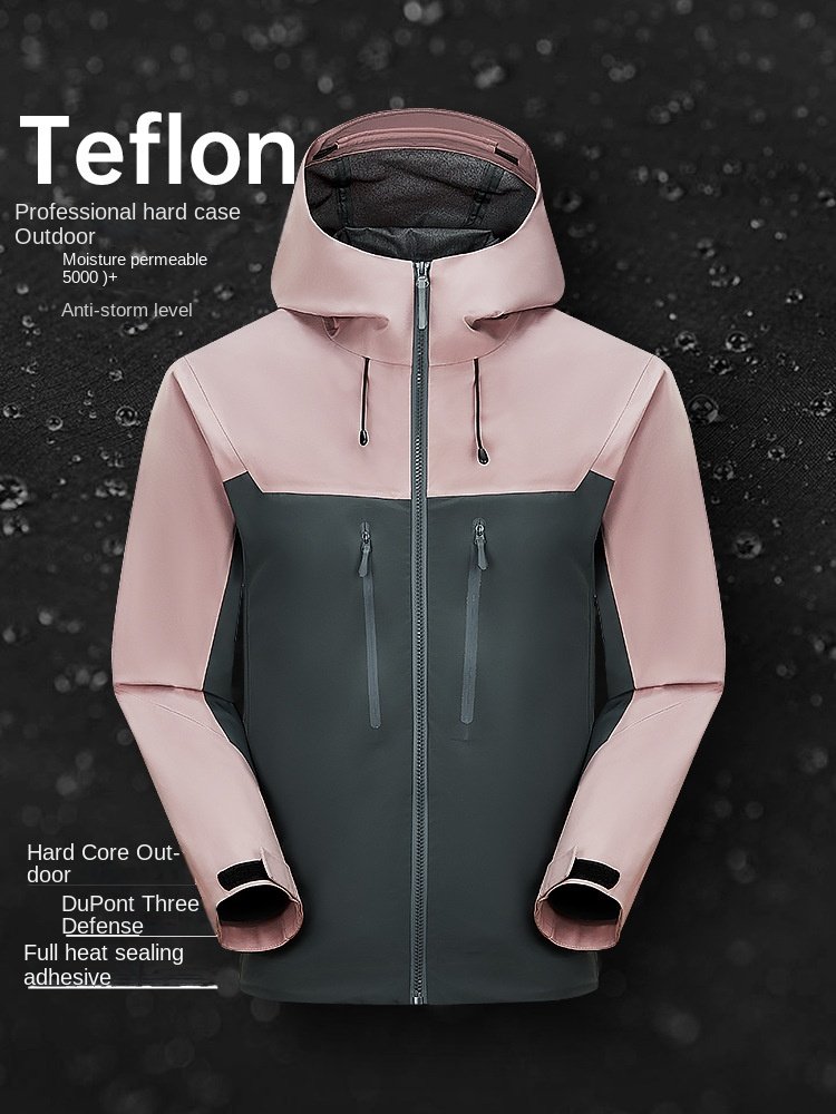 Unisex Professional All-Weather Outdoor Hiking Jacket Anti-Rainstorm Hard-Shell Zipper Soft Single-Layer Adhesive Autumn