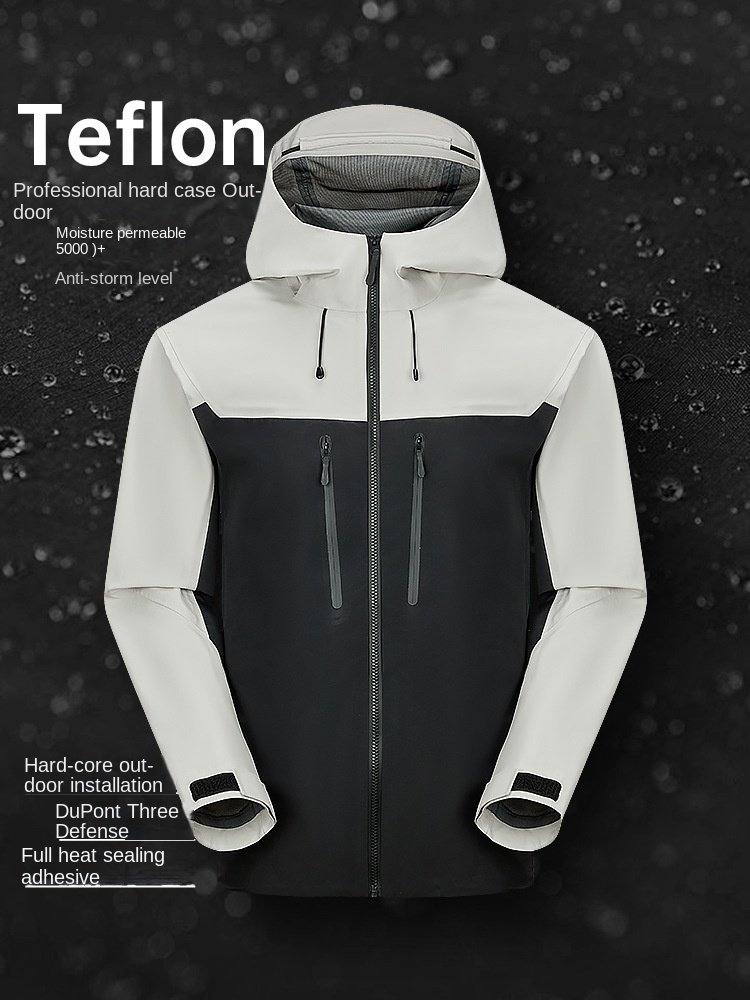 Unisex Professional All-Weather Outdoor Hiking Jacket Anti-Rainstorm Hard-Shell Zipper Soft Single-Layer Adhesive Autumn