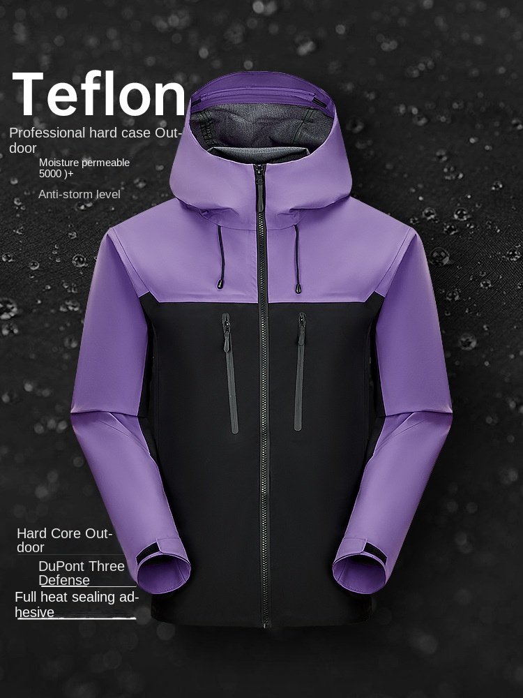 Unisex Professional All-Weather Outdoor Hiking Jacket Anti-Rainstorm Hard-Shell Zipper Soft Single-Layer Adhesive Autumn
