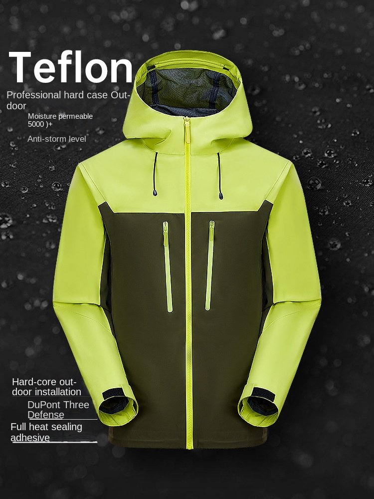 Unisex Professional All-Weather Outdoor Hiking Jacket Anti-Rainstorm Hard-Shell Zipper Soft Single-Layer Adhesive Autumn