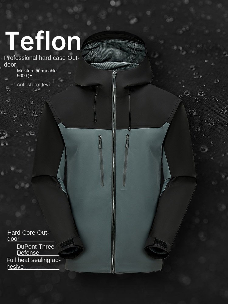 Unisex Professional All-Weather Outdoor Hiking Jacket Anti-Rainstorm Hard-Shell Zipper Soft Single-Layer Adhesive Autumn