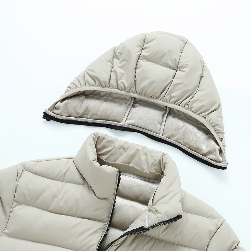 Custom OEM Outdoor Warm Hooded Detachable Hat Men Foldable Into A Bag Golf Down Puffer Jackets
