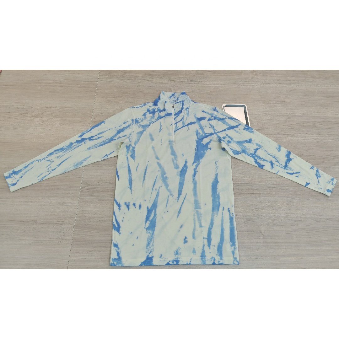 New Fashion Tie Dying 100% Merino Wool Long Sleeve Base Layer 1/4 Zip Shirt Blend Merino Wool Half Zip