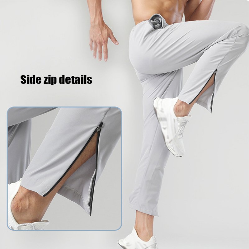 Loose fit breathable quick dry basketball pants men's custom zip up leg hiking pants running sport pants wholesale