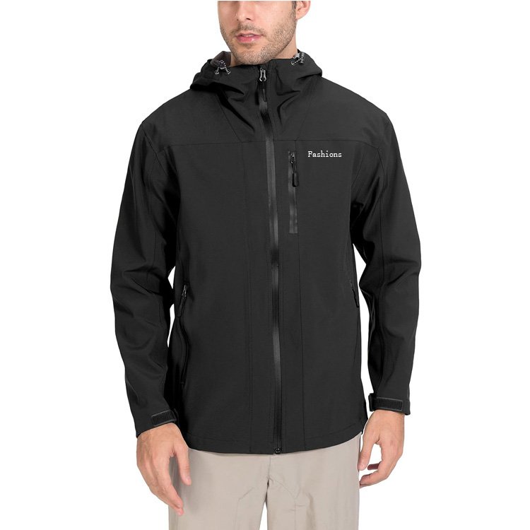 Men's Rain Jacket Waterproof Breathable Outdoor Jacket Lightweight Windbreaker with Hood for Hiking