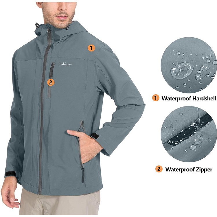 Men's Rain Jacket Waterproof Breathable Outdoor Jacket Lightweight Windbreaker with Hood for Hiking