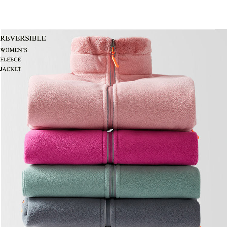 Hot Selling Custom Warm Zipper Reversible Girl's Clothing Fleece Jacket Winter Clothes For Women