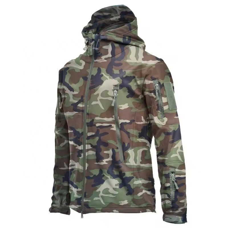Men's Camo Softshell Jacket Waterproof and Fleece Lined Zipper Closure for Winter Hunting Fishing Casual Hiking Coat