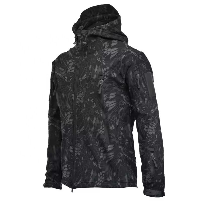 Men's Camo Softshell Jacket Waterproof and Fleece Lined Zipper Closure for Winter Hunting Fishing Casual Hiking Coat