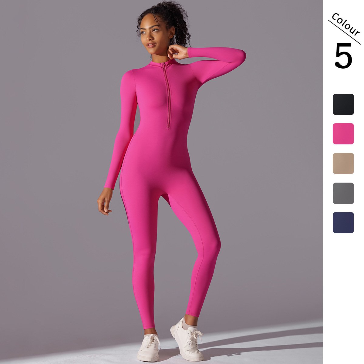 Women Round Neck Full Zip Yoga Suit Lady High Stretch Long Sleeve Gym Sets Female High Waist Abdomen Sports Tracksuit