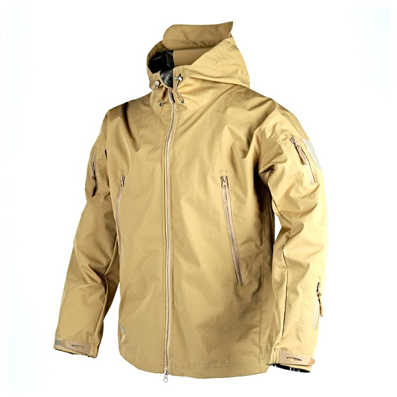 Outdoor tactics polar fleece hardshell waterproof hooded hiking clothing Autumn and winter plus fleece windproof riding coat