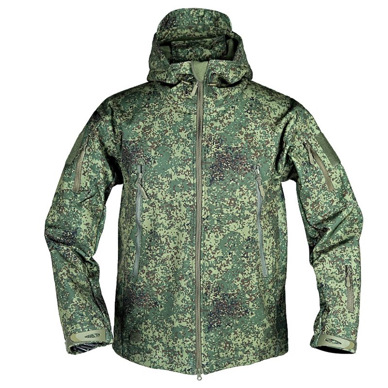 Outdoor tactics polar fleece hardshell waterproof hooded hiking clothing Autumn and winter plus fleece windproof riding coat