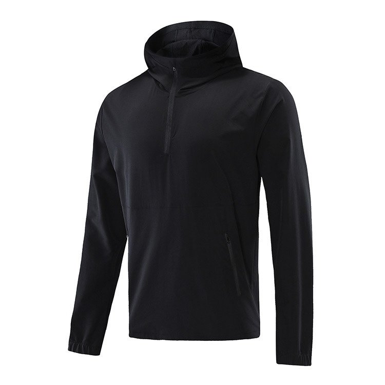 New Arrival Outdoor Hiking Half-Zip Running Hooded Turtleneck Elastic Quick-Drying Long Sleeve Sports Jacket Windproof Pure