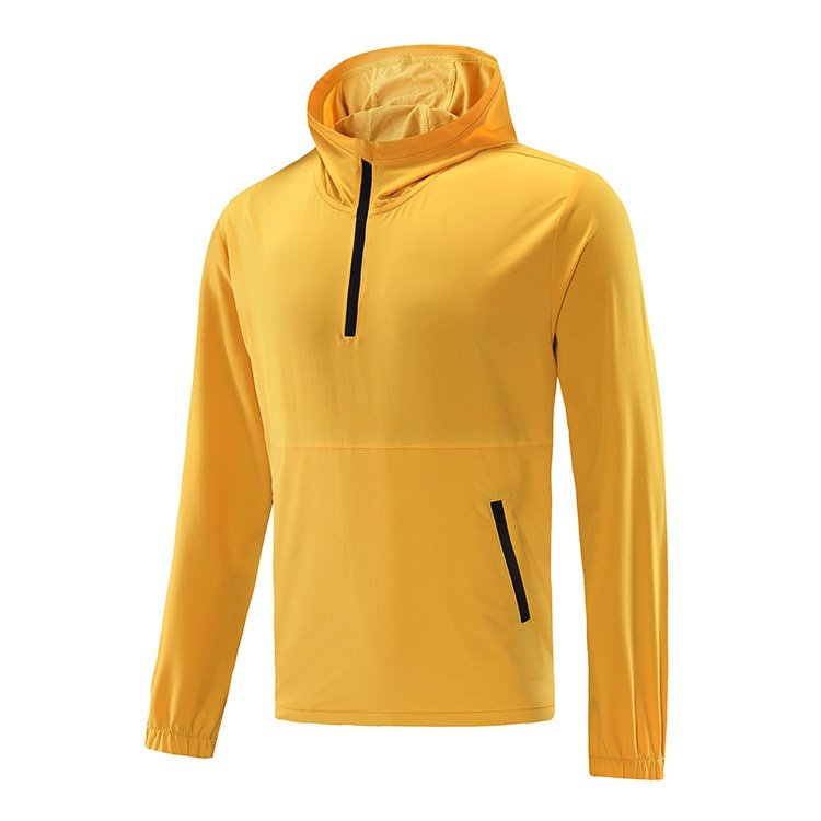 New Arrival Outdoor Hiking Half-Zip Running Hooded Turtleneck Elastic Quick-Drying Long Sleeve Sports Jacket Windproof Pure