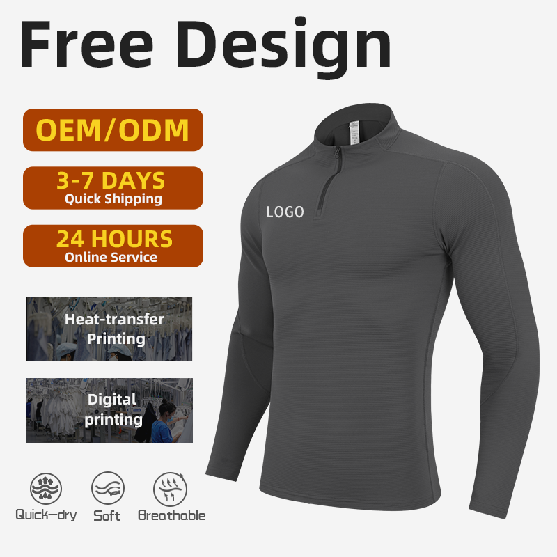 Wholesale Shirts Sportswear Winter Outdoor 1/4 Zip Pullover Long Sleeve Compression Tshirt For Men