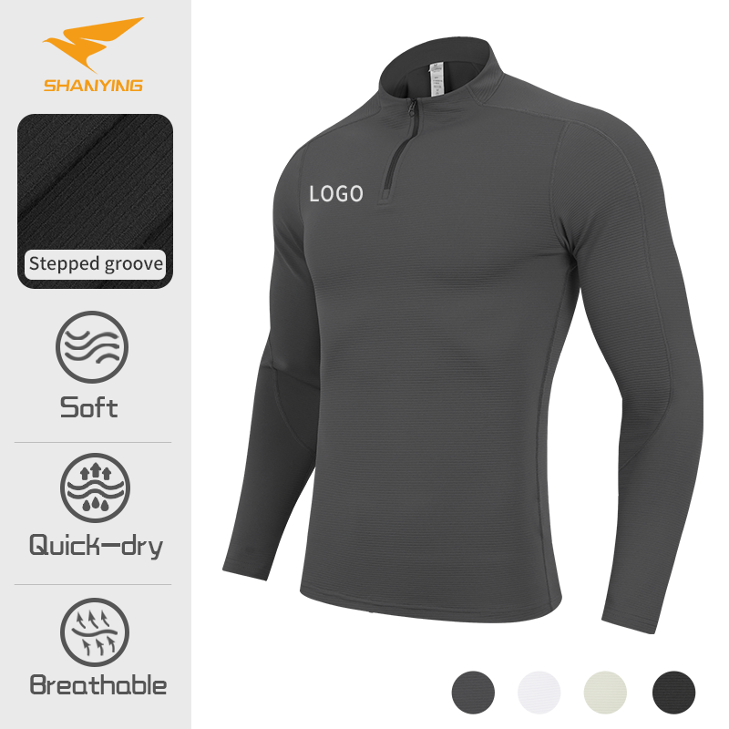 Wholesale Shirts Sportswear Winter Outdoor 1/4 Zip Pullover Long Sleeve Compression Tshirt For Men