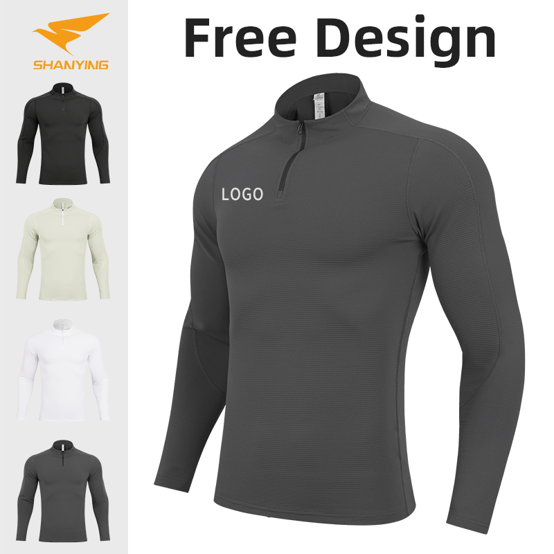 Wholesale Shirts Sportswear Winter Outdoor 1/4 Zip Pullover Long Sleeve Compression Tshirt For Men