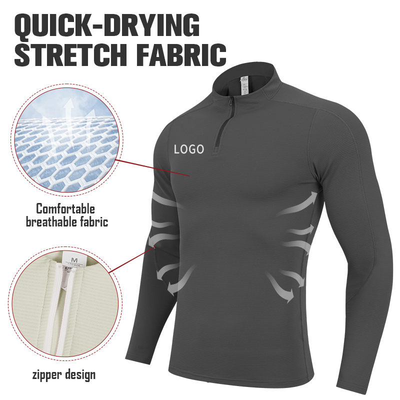 Wholesale Shirts Sportswear Winter Outdoor 1/4 Zip Pullover Long Sleeve Compression Tshirt For Men