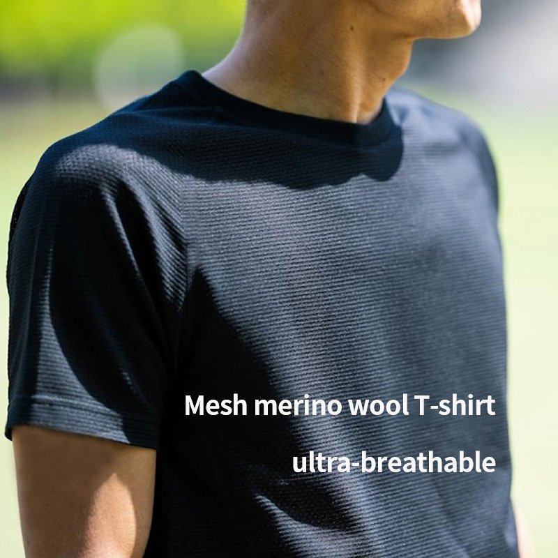 Outdoor Merino wool summer quick-drying mesh breathable sweat hiking sports short-sleeved crew-neck men's T-shirt