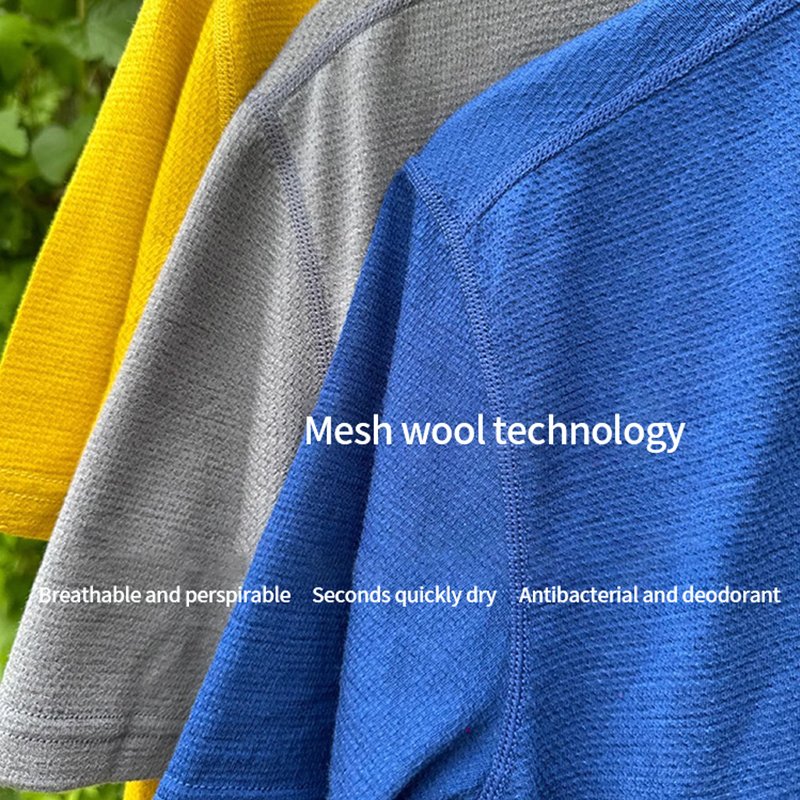Outdoor Merino wool summer quick-drying mesh breathable sweat hiking sports short-sleeved crew-neck men's T-shirt