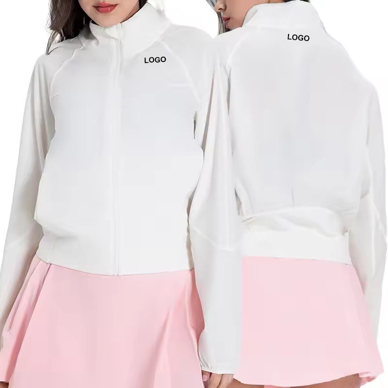 Summer Women Stand Collar Anti-UV Full Zip Jacket Light Weight Loose Fit Outdoor Hiking Coat Casual Sports Active Wear UPF50+