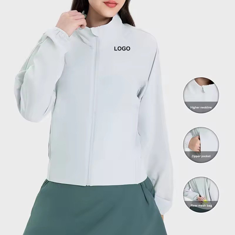 Summer Women Stand Collar Anti-UV Full Zip Jacket Light Weight Loose Fit Outdoor Hiking Coat Casual Sports Active Wear UPF50+
