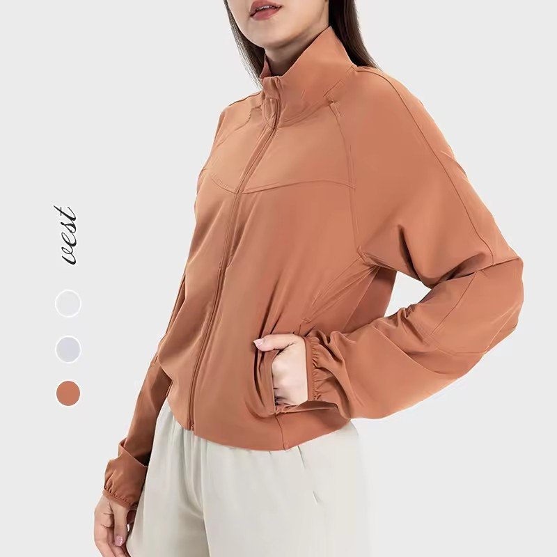 Summer Women Stand Collar Anti-UV Full Zip Jacket Light Weight Loose Fit Outdoor Hiking Coat Casual Sports Active Wear UPF50+