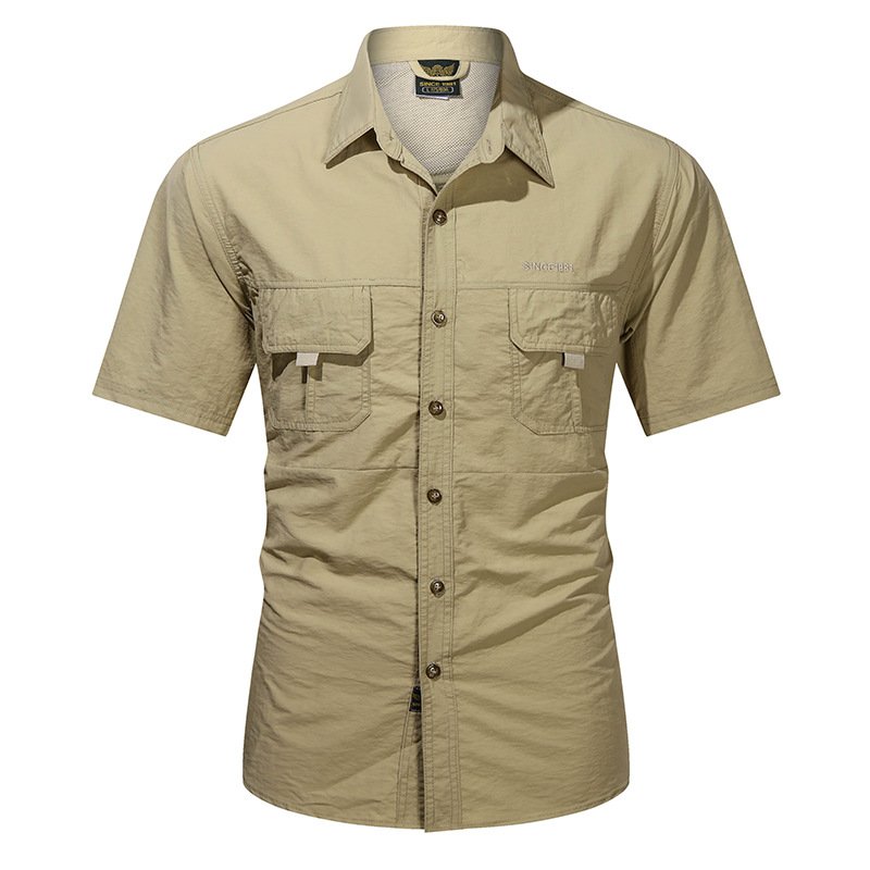 Men Tactical Softshell Shirts Summer Lightweight Quick Drying Man Short Sleeve Cargo Shirts