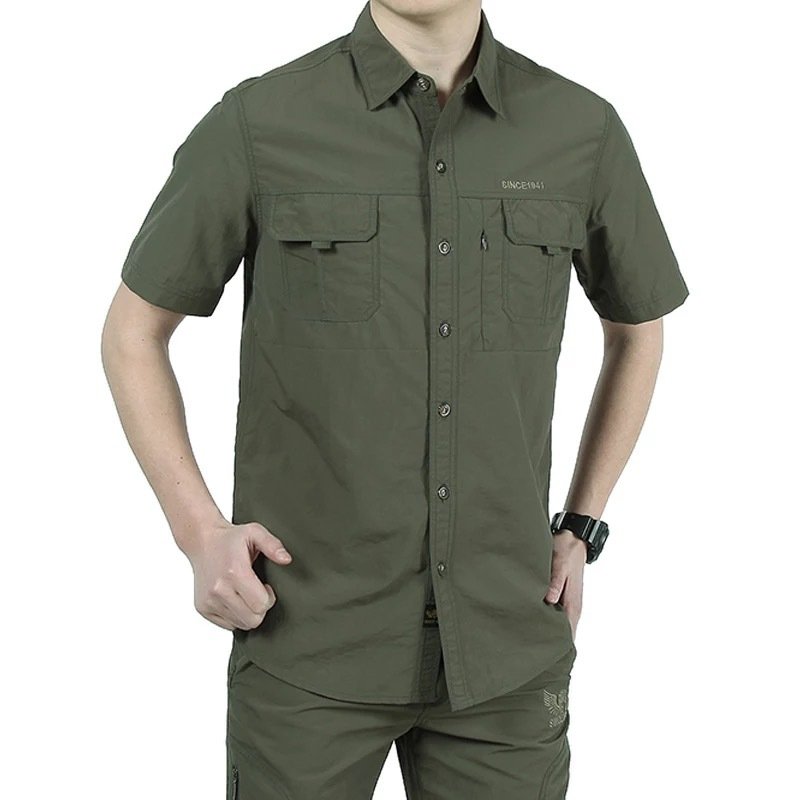 Men Tactical Softshell Shirts Summer Lightweight Quick Drying Man Short Sleeve Cargo Shirts