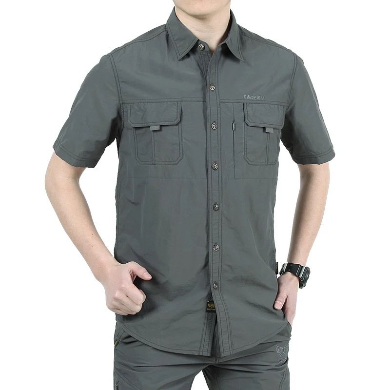 Men Tactical Softshell Shirts Summer Lightweight Quick Drying Man Short Sleeve Cargo Shirts