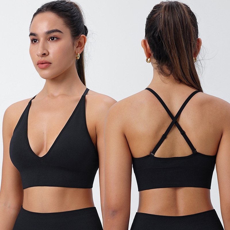 Shunaier Adjustable Custom Logo Workout Wear Cross Back Shockproof Sport Bras Fixed Pads Gym Fitness Yoga Top Sports Bra