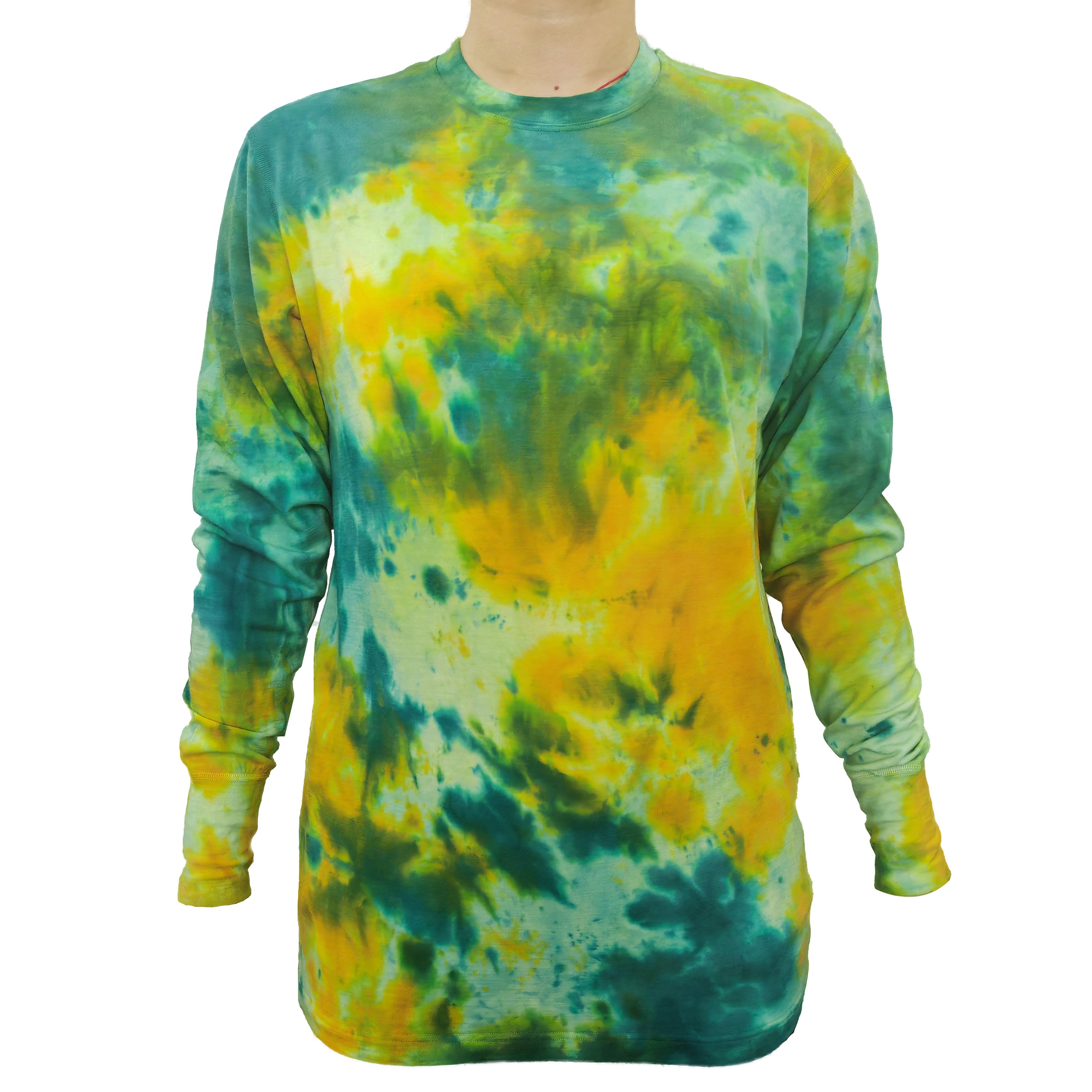 New Design Tie Dying 100% Merino Wool Long Sleeve Base Layer Women's Crew Neck Shirt Blend Merino Wool T-shirt