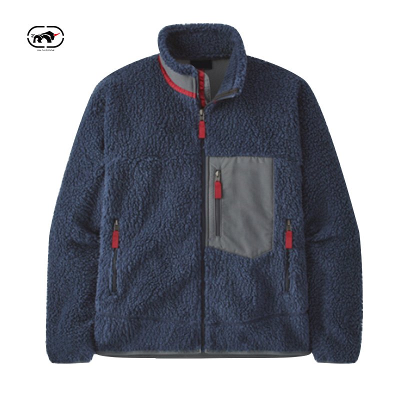 Manufacturer Custom Logo Embroidery Fleece Jacket Premium Zip Up Winter Travel Hiking Sherpa Fleece Jacket Mens