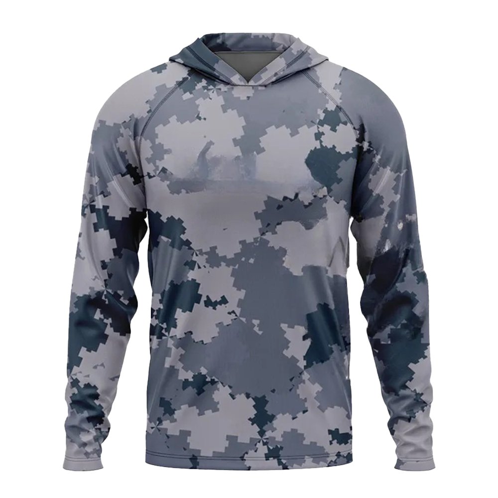 UV50+ Sun Protection Long Sleeve Fishing Clothing Camouflage Stylish Outdoor Lightweight Fishing Hoodie For Men