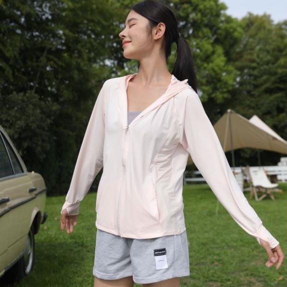 Solid Color Breathable Mesh Long Sleeves Outdoor Sunscreen Clothing with Masks Lightweight Hiking Suit