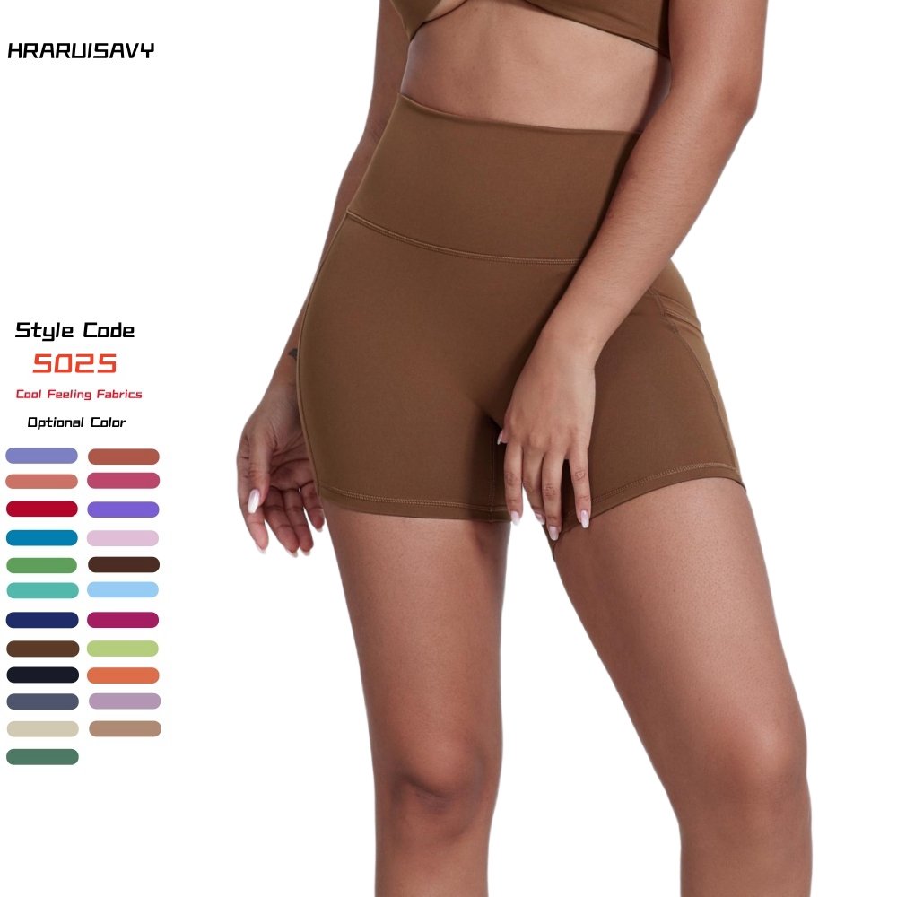HEARUISAVY Cooling Fabric Fitness Athletic Workout Running Yoga Gym Wear Biker Shorts Women With Pocket