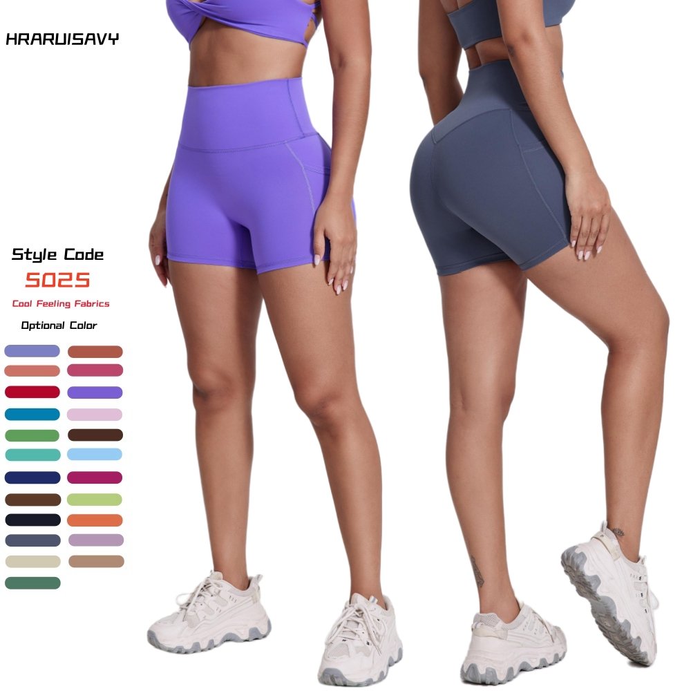HEARUISAVY Cooling Fabric Fitness Athletic Workout Running Yoga Gym Wear Biker Shorts Women With Pocket