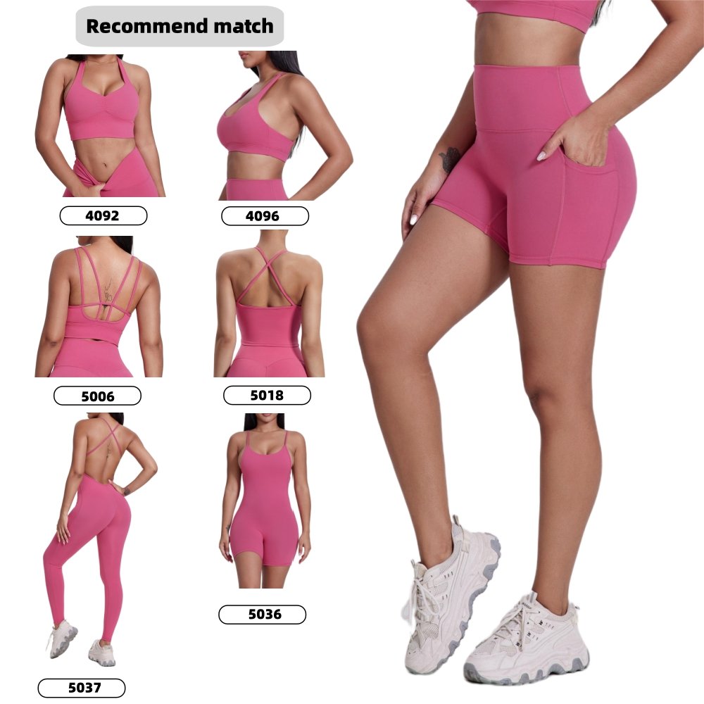HEARUISAVY Cooling Fabric Fitness Athletic Workout Running Yoga Gym Wear Biker Shorts Women With Pocket