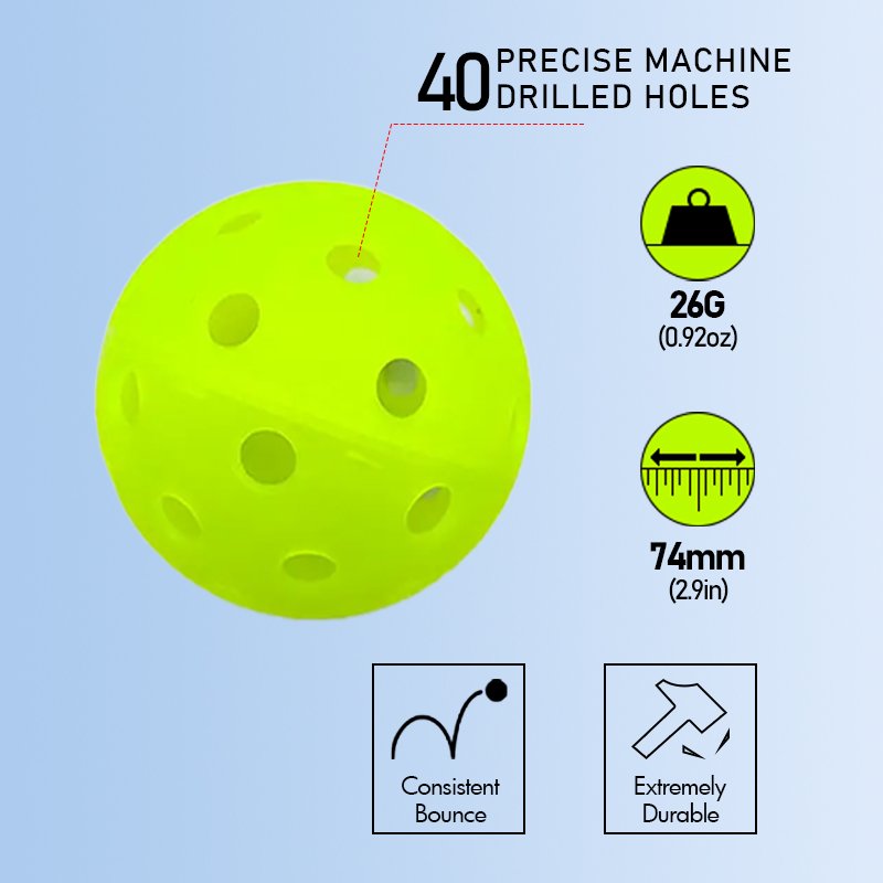 Durable, real flight and genuine elasticity Outdoor pickleball including mesh drawstring handbag-12 piece pack