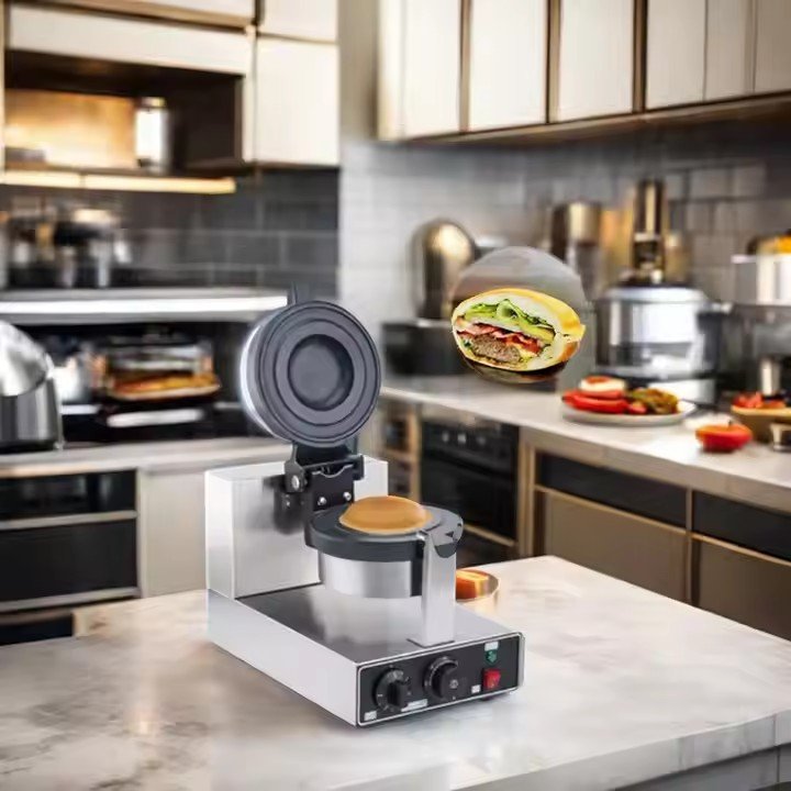 Commercial electric frisbee burger maker, sandwich machine, double-sided press toaster, suitable for coffee burger shops