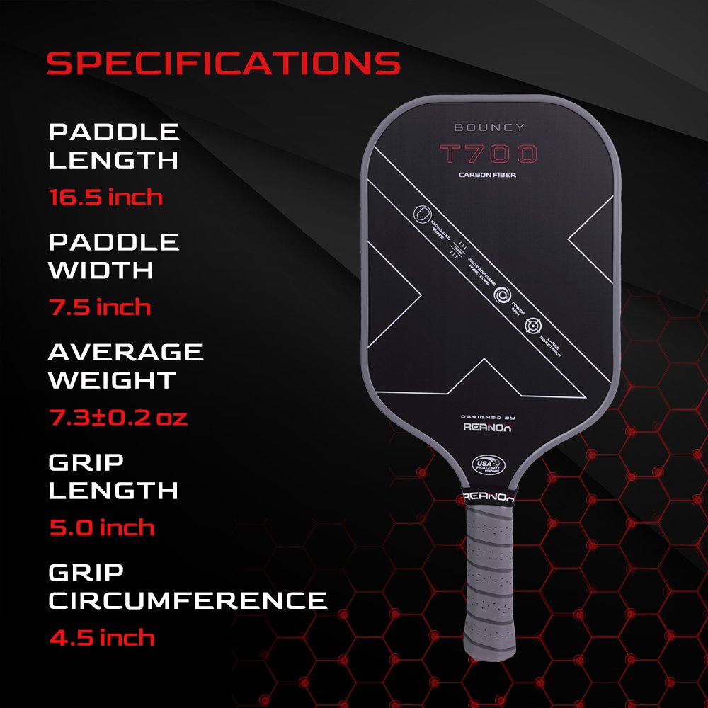 REANOX New Usapa Compliant 16mm T700 Raw Carbon Fiber Surface PickleBall Paddle Elongated Shape Larger Sweet Spot